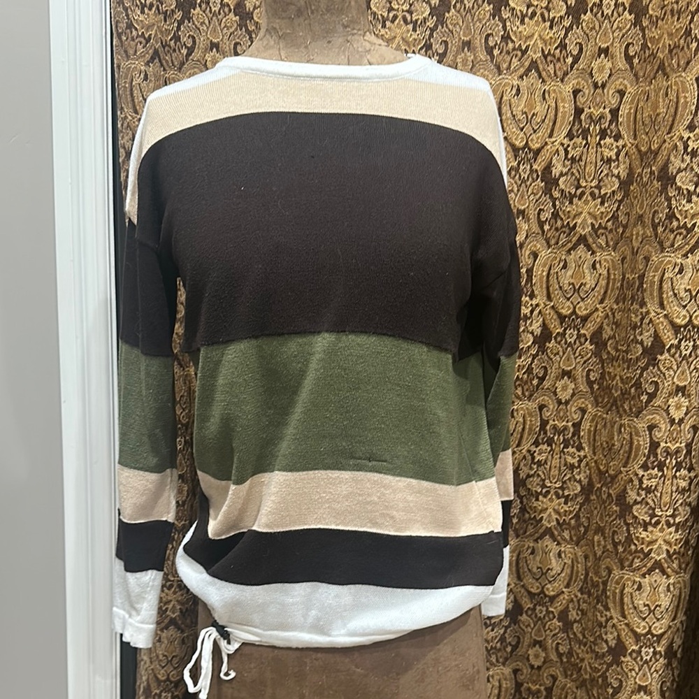 Striped Crew Neck Sweater - Black, Green, Cream